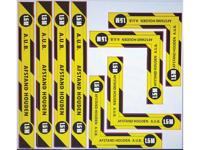 Sticker Waarschuwing Tekst: A.U.B. 1,5m Afstand Houden Geel/Zwart