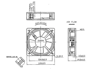Sunon Ventilator 230VAC Glijlager 120x120x25mm - 1