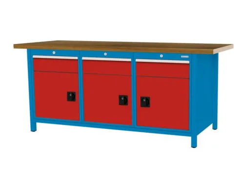 werkbank,HxBxD 860x2000x750mm,onderstel RAL5012,fronten RAL3020