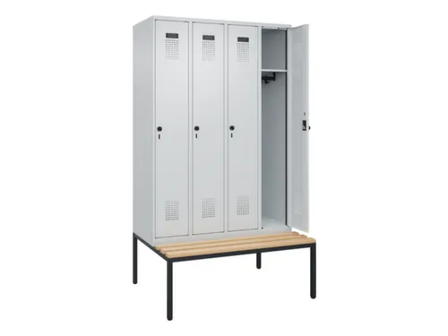 locker met bank,HxBxD 2120x1200x815mm,4vak,vak B 300mm,draaigrendel