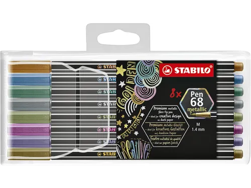 Viltstift STABILO Pen 68/8 medium metallic assorti etui à 8 stuks