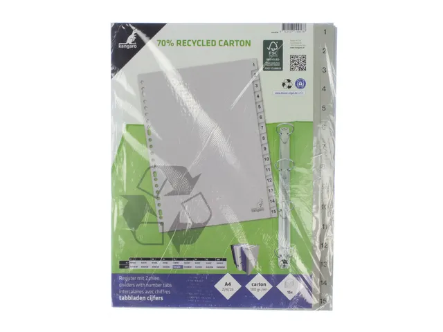 Tabblad ECO Kangaro A4 cijfers 180 grams grijs karton 23-gaats 15-deli