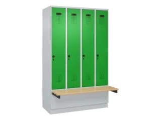 locker met bank,HxBxD 1950x1200x815mm,4vak,vak B 300mm,draaigrendel - 2