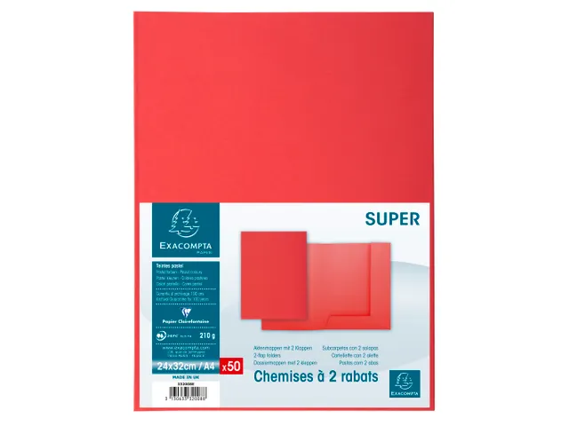 50 dossiermappen met 2 kleppen SUPER 250 24x32cm-Rood