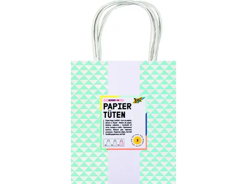 Tas met handvat Folia kraftpapier 115gr 18x21x8cm wit set à 3 dessins