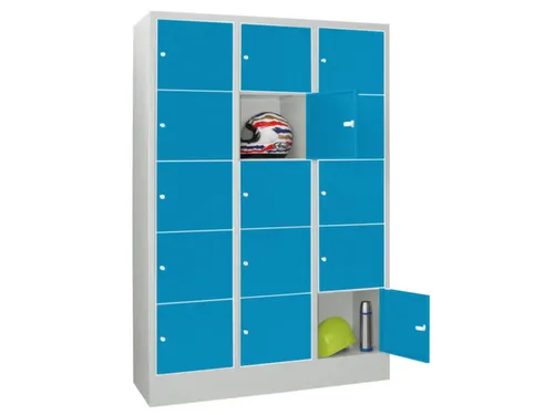 lockerkast,HxBxD 1850x1200x500mm,3x5vakken,RAL7035,front RAL5012