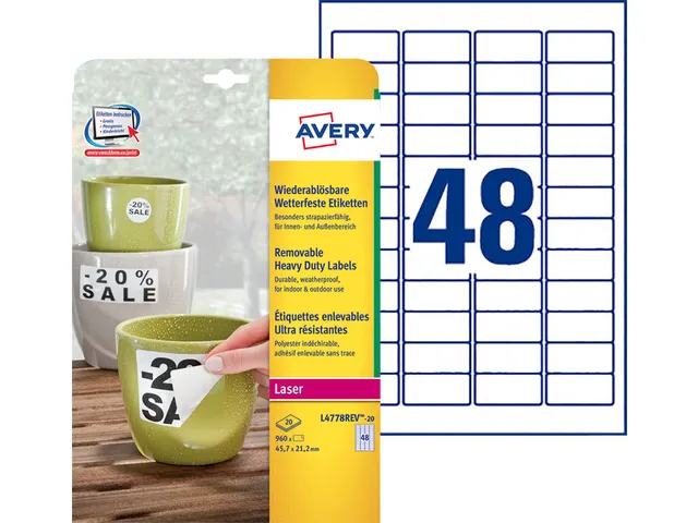 Etiket Avery L4778REV 45.7x21.2mm wit 960stuks
