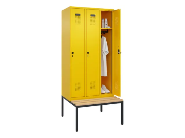 locker met bank,HxBxD 2120x900x815mm,3vak,vak B 300mm,draaigrendel