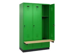 locker met bank,HxBxD 1950x1200x815mm,3vak,vak B 400mm,draaigrendel