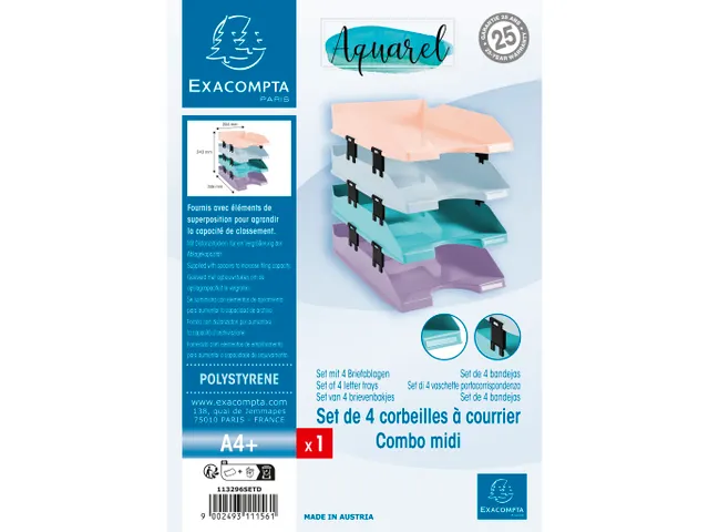 Set 4 brievenbakken COMBO pastelkleuren
