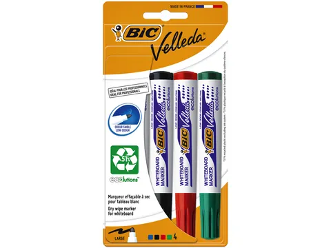Viltstift Bic Velleda 1704 whiteboard rond large assorti 4 Stuks