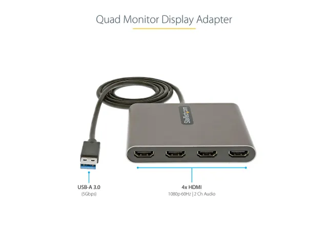 USB 3.0 naar 4x HDMI Adapter, Externe Video & Grafische Kaart, USB Typ