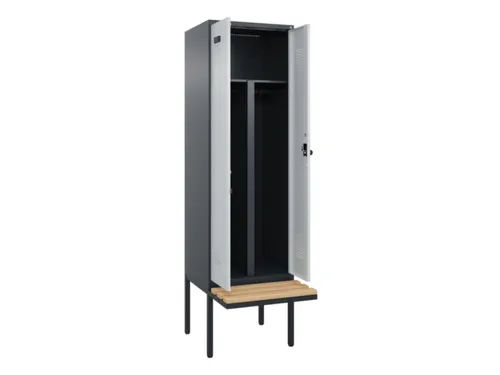 PBM-locker met bank,HxBxD 2120x600x815mm,2vak,vak B 300mm,draaigrendel