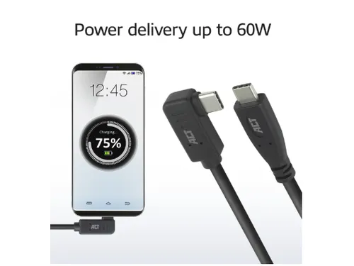 Kabel ACT USB-C standaard naar USB-C hoek 10Gbps 2m