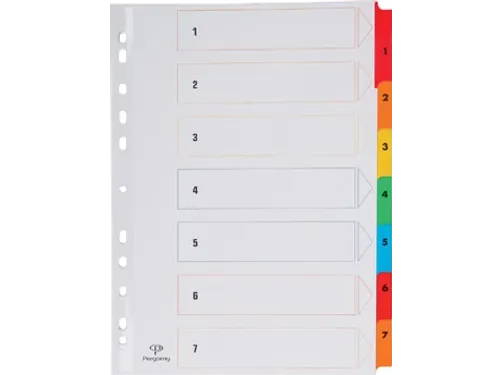 Tabblad karton A4 Assorti 7-delig 1-7 11-gaats