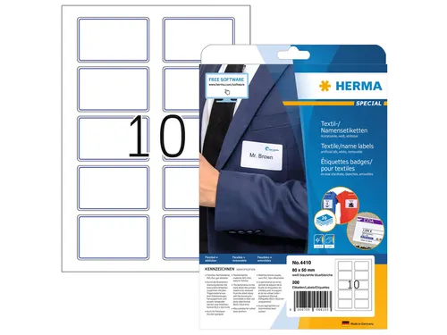 HERMA 4410 Naambadge textieletiketten A4 80x50mm Wit/blauw 200 stuks