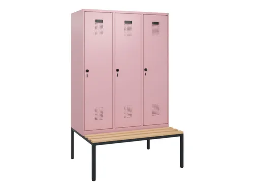 locker met bank,HxBxD 1950x1200x815mm,3vak,vak B 400mm,draaigrendel