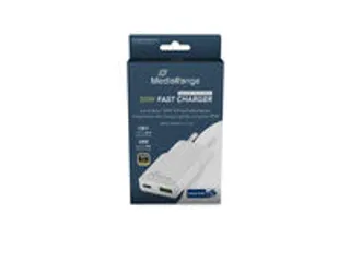 MRMA125 MEDIARANGE adapter fast charger 30 W GaN USB-A USB-C wit - 1