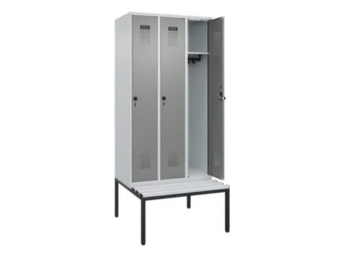 locker met bank,HxBxD 2120x900x815mm,3vak,vak B 300mm,draaigrendel