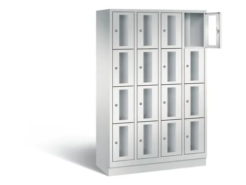 Lockerkast 1800x1190x500mm 4x4 vakken Cilinderslot, Sokkel, RAL7035