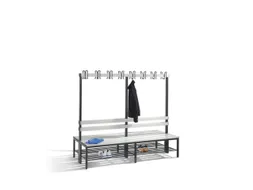 Omkleedbank 2000mm Pvc-Zitlatten Dubbel Hakenlijst Schoenenrek Ral 702