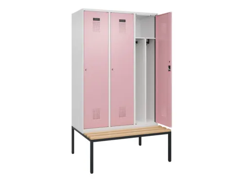 locker met bank,voor scheiding van kleding,HxBxD 2120x1200x815mm,3vak