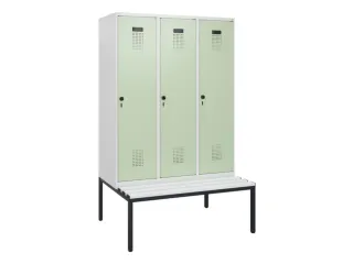 locker met bank,HxBxD 1950x1200x815mm,3vak,vak B 400mm,draaigrendel - 2