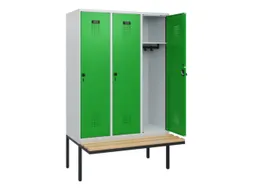 locker met bank,HxBxD 1950x1200x815mm,3vak,vak B 400mm,draaigrendel