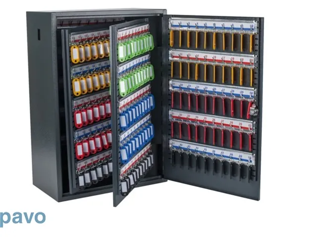 Sleutelkast Pavo deluxe 300 haken 530x380x220mm cilinderslot grijs