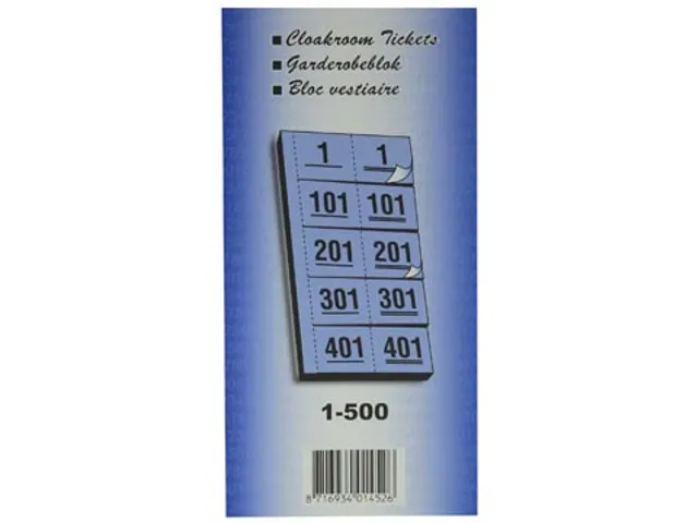 Garderobeblokken nummers van 1 t.e.m. 500, geel