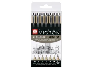 Fineliner Set Sakura Pigma Micron assorti + brushpen zwart - 3
