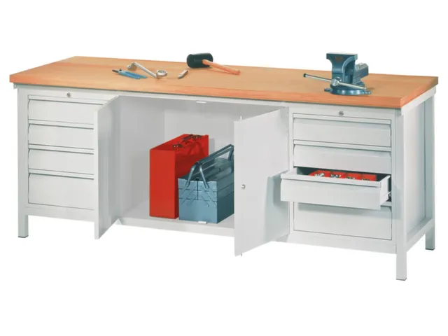 établi,HxlxP 900x2000x700mm,piètement/corps RAL7035,face avant RAL70