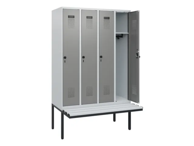 locker met bank,HxBxD 1950x1200x815mm,4vak,vak B 300mm,draaigrendel