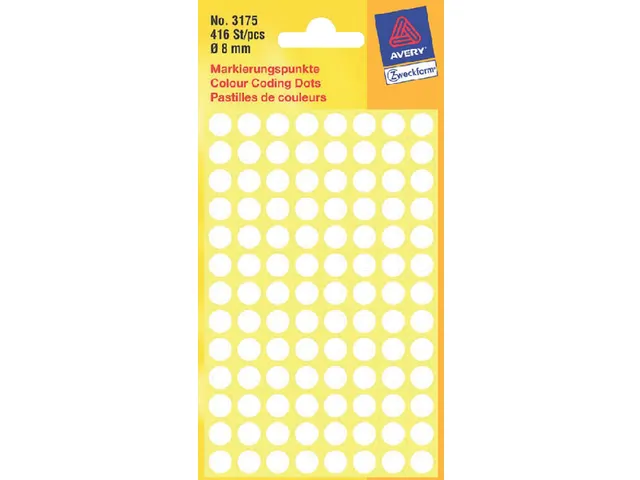 Etiket Avery Zweckform 3175 Rond Ø8mm Wit 416 Stuks