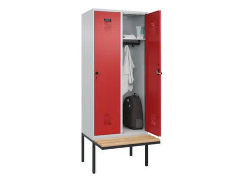 locker met bank,HxBxD 2120x800x815mm,2vak,vak B 400mm,draaigrendel