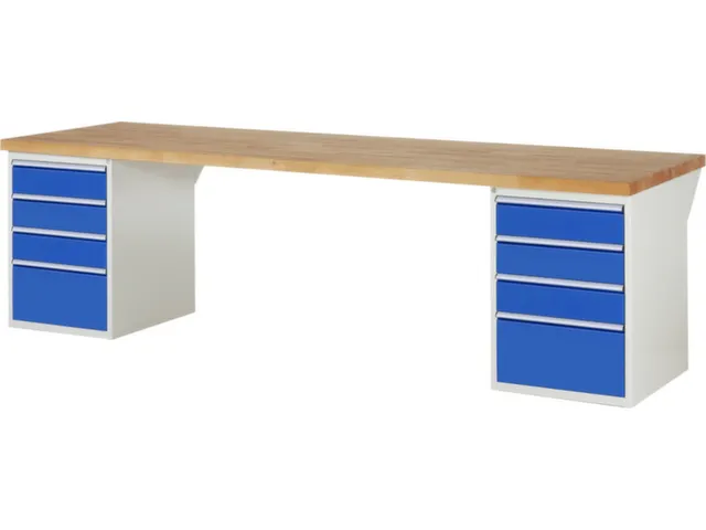 werkbank,HxBxD 890x3000x900mm,beukblad,draagverm. 750kg,2containers