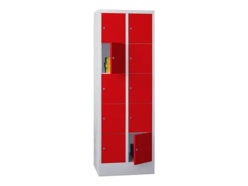 lockerkast,HxBxD 1850x600x500mm,2x5vakken,RAL7035,front RAL3000