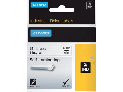 Labeltape Rhino 1734821 Vinyl 24mmx5.5m Zwart Op Wit