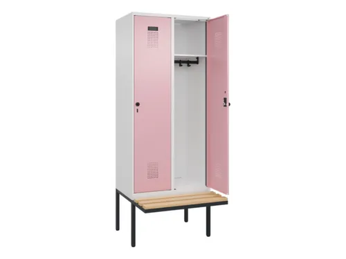 locker met bank,HxBxD 2120x800x815mm,2vak,vak B 400mm,draaigrendel
