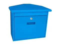 muurbrievenbus,staal,blauw,HxBxD 345x392x205mm,inworp boven