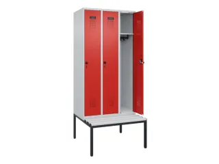 locker met bank,HxBxD 2120x900x815mm,3vak,vak B 300mm,draaigrendel - 1
