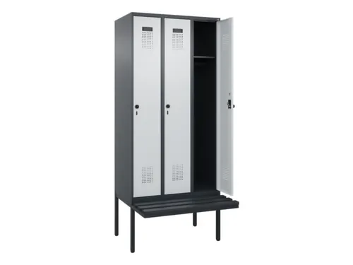 locker met bank,HxBxD 2120x900x815mm,3vak,vak B 300mm,draaigrendel