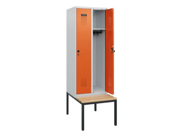 locker met bank,HxBxD 1950x600x815mm,2vak,vak B 300mm,draaigrendel