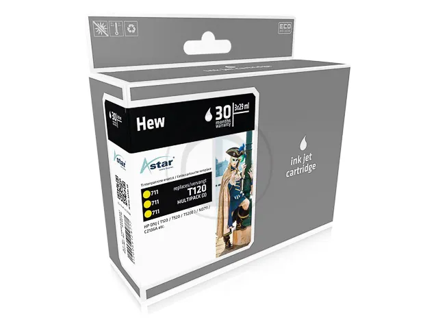 As46136 Astar Hp 711 Dnj Inkt Geel Rebuilt Chip 3X29ml 3-Pack