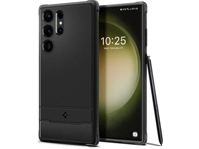 Spigen Rugged Armor Samsung Galaxy S23 Ultra Hoesje Back Cover Zwart
