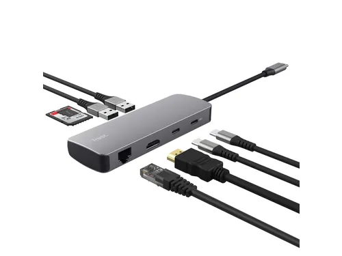 Trust 25672 Dalyx 8-in-1 adapter met meerdere poorten Grijs