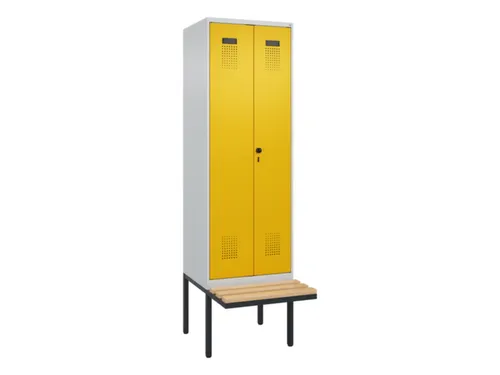 PBM-locker met bank,HxBxD 2120x600x815mm,2vak,vak B 300mm,draaigrendel