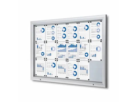 Vitrinekast mededelingenbord Outdoor 18xA4 met gasveer Zilver