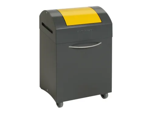 Afvalbak 45 Liter 650x380x320mm Plaatstaal 2 Wielen Klep Geel