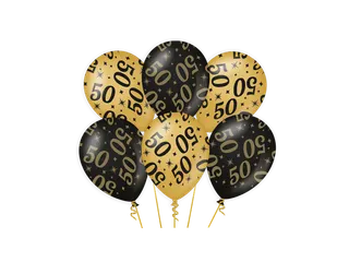 Ballonnen Classy party balloons '50' 30cm Goud-Zwart 6 stuks - 1